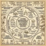 Infographie circulaire au style gravure sur "Système Respiratoire et Phytothérapie".