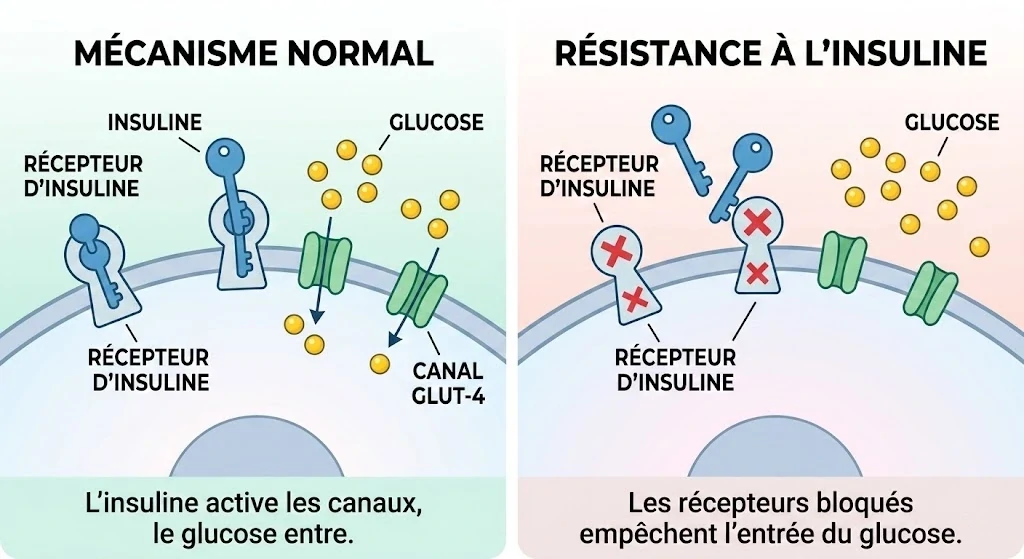 Schéma du mécanisme de la résistance à l'insuline et action des plantes pour le diabète