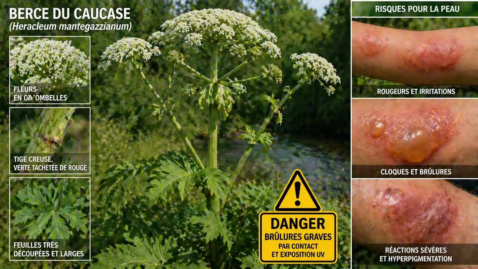 Identification de la Berce du Caucase et risques de phytophotodermatite et de brûlures solaires