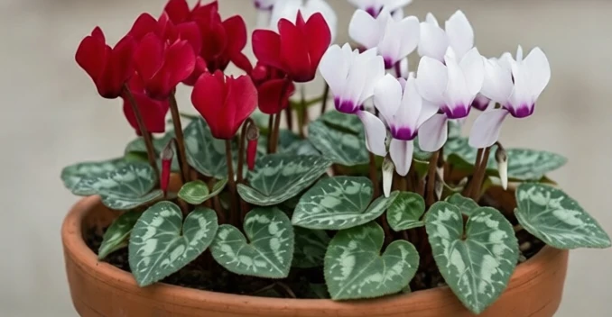 Le cyclamen est toxique pour les chats — attention au bulbe Cyclamen (Cyclamen persicum) — plante d'intérieur toxique pour les chats, bulbe très concentré en cyclamine