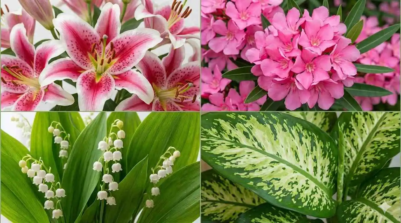 Plantes toxiques pour les chats — liste complète avec niveaux de danger Liste des plantes toxiques pour les chats avec photos : lys, laurier-rose, muguet et dieffenbachia