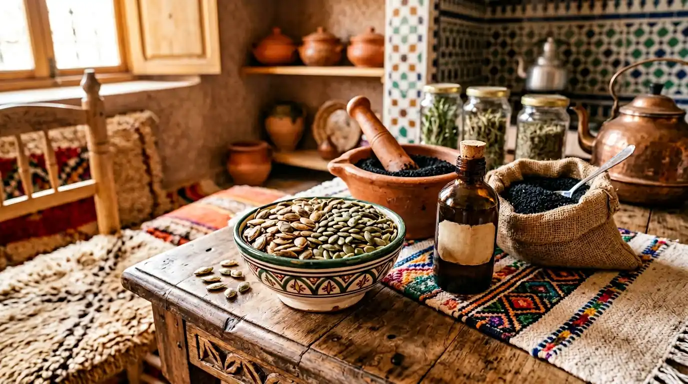 remède naturel pour la prostate huile de nigelle graines de citrouille tradition maghrébine