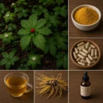 Hydraste du Canada (Hydrastis canadensis) : plante entière, racine médicinale, poudre, gélules, décoction et teinture mère riches en berbérine